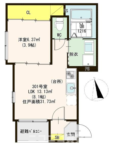 東大阪市荒川２丁目のアパートの間取り