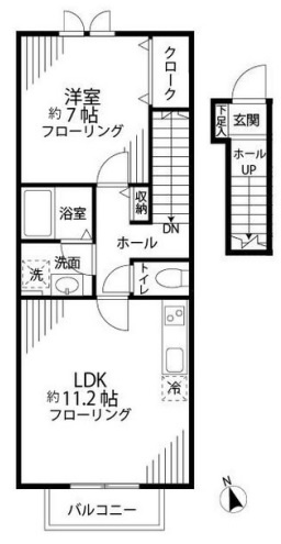 レオーノの間取り|間取り　リビングと寝室の離れた振り分けの1LDK　