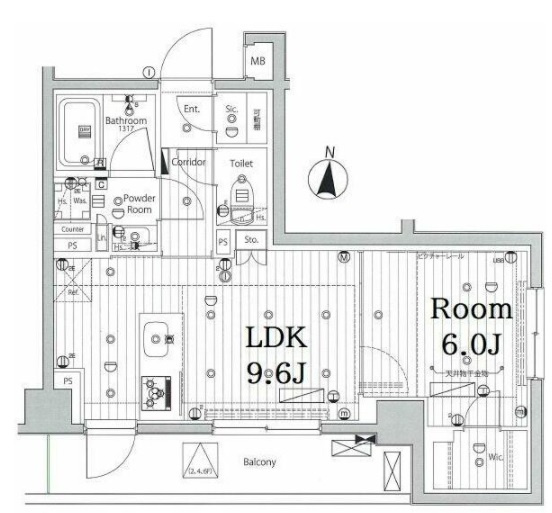 メイクス池上ルーチェの間取り|間取り　南東角部屋！南向きカウンターキッチンの1LDKウォークインクローゼット付