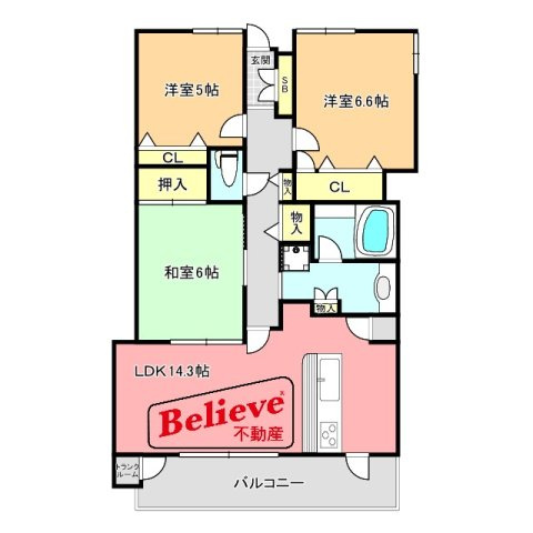 サンリヤン花畑Ⅰの間取り|使い勝手の良い間取りです♪