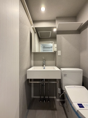 新品家具付きマンション台東2(KaGood東京)の独立洗面台|独立洗面台、小物を置くことができて便利です