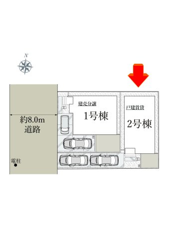 リナージュL千葉市若葉区千城台東３丁目０２期２号棟の区画図|本物件は２号棟です！駐車場２台付きです！(車種による)
