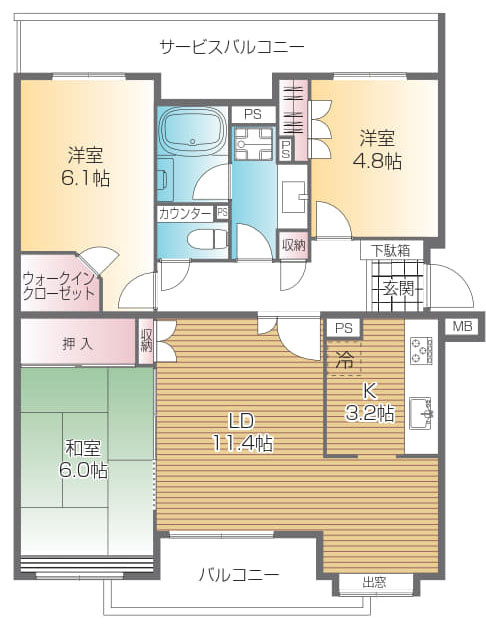 小平市花小金井２丁目の中古マンションの間取り