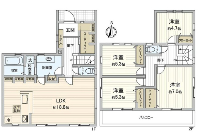 【間取り】 | 横浜市瀬谷区橋戸3丁目 新築戸建 全1棟 | 《限定1棟》 4LDK、土地面積132.49㎡、建物面積105.36㎡