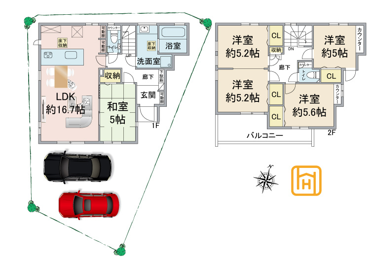 ブルーミングガーデン吹田市原町1丁目新築一戸建て｜4LDK＋駐車2台可の間取り|※図面と現況に相違がある場合は、現況を優先します。