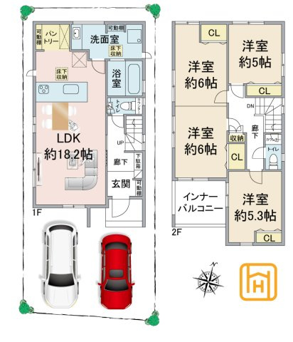 ブルーミングガーデン吹田市原町1丁目新築一戸建て｜4LDK＋駐車2台可の間取り|※図面と現況に相違がある場合は、現況を優先します。