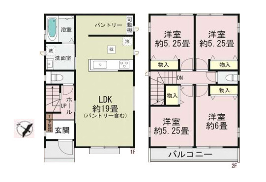 北本市本宿２丁目40番　新築一戸建て　ハートフルタウン　Bの間取り|【全2棟・B号棟】北本市本宿２丁目40番　新築一戸建て　ハートフルタウン　B・4LDK・土地面積123.08m2・建物面積93.57m2