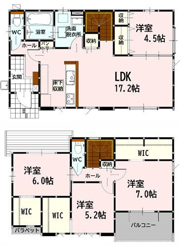 熊本市中央区島崎1丁目1期　1号棟の間取り|1階に17.2帖の広々としたLDK。2階に家族のマイルームを持てる4LDKの間取りです