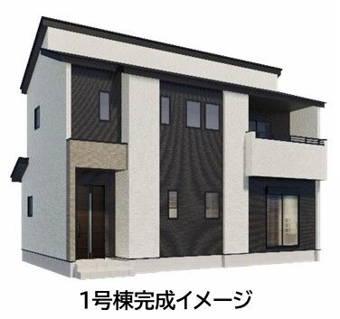 熊本市中央区島崎1丁目1期　1号棟の外観パース|白と黒を基調とした明るいステキな外観です