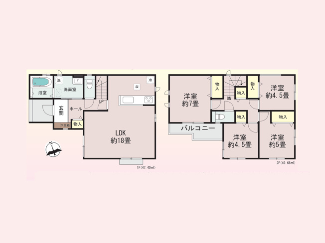 【間取り】 | ひばりが丘新築戸建 | 4つの居室とゆとりあるLDKを備えた4LDKの新築戸建。子育て世帯にうれしい、個室と団らんの場がそろう間取りです。重厚感のある外観と洗練された内装で、品格ある暮らしを叶えます。ぜひ現地でご覧ください。