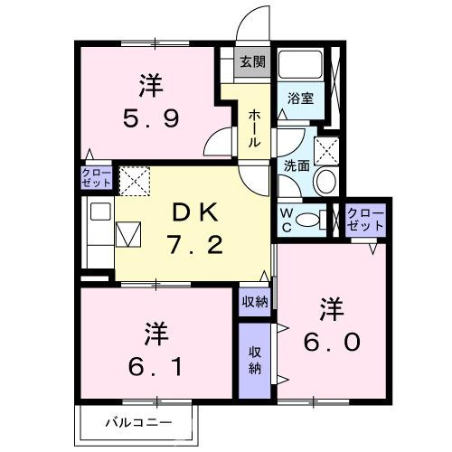 パレス・ニュールミネⅡ　Ｂの間取り