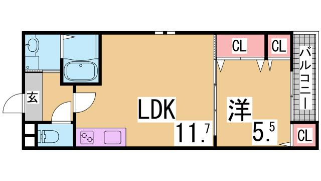神戸市兵庫区芦原通４丁目のアパートの間取り