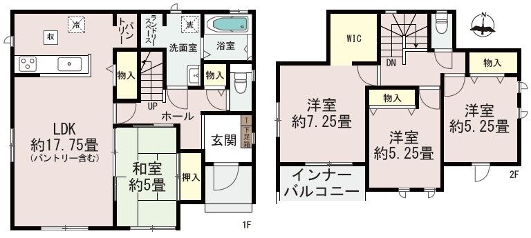 ハートフルタウン　中央区出水6丁目　B号棟の間取り|1階にLDKと和室が一つ、2階に家族それぞれのマイルームを持てる4LDKの間取りです