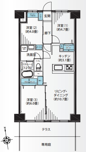 エンゼルハイム大森第７の間取り|エンゼルハイム大森第７：南向き専用庭付き！陽当り良好な３ＬＤＫ家具エアコン付きリノベーション物件はフラット３５＆住宅ローン減税利用可能です！