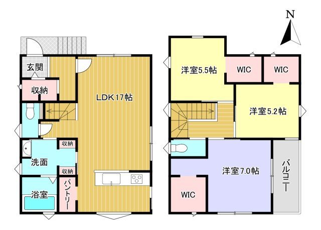 橿原市北妙法寺町　未入居物件の間取り|土地面積：99.96ｍ2　建物面積：96.05ｍ2　駐車スペースあり