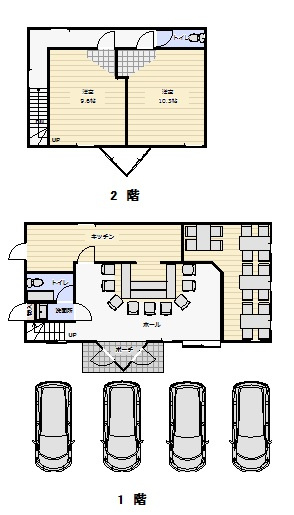■□米子市目久美町戸建□■の間取り|店舗間取りとなります。4台駐車可能です。
以前はお好み焼き屋として利用されておりました。