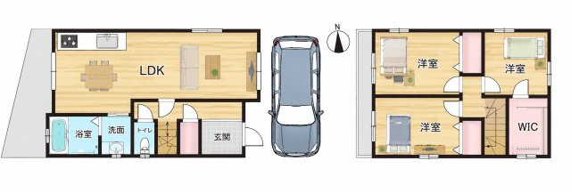 八尾市弓削町３丁目の間取り|2階建ての使いやすい間取り♪WIC付きで収納力も充実！家族みんなが快適に暮らせる住まいです