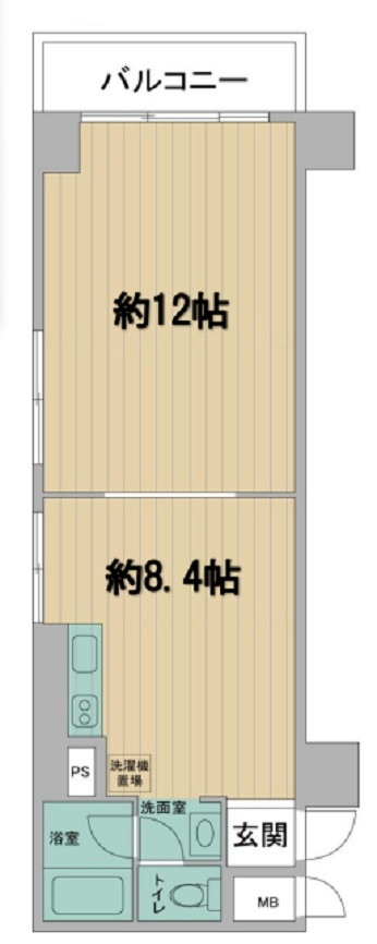 エンゼルハイム大森本町の間取り|東向きバルコニー北東角部屋の1LDK
