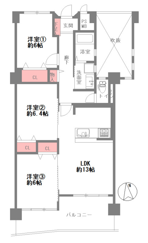 京橋南コーポ1号棟の間取り