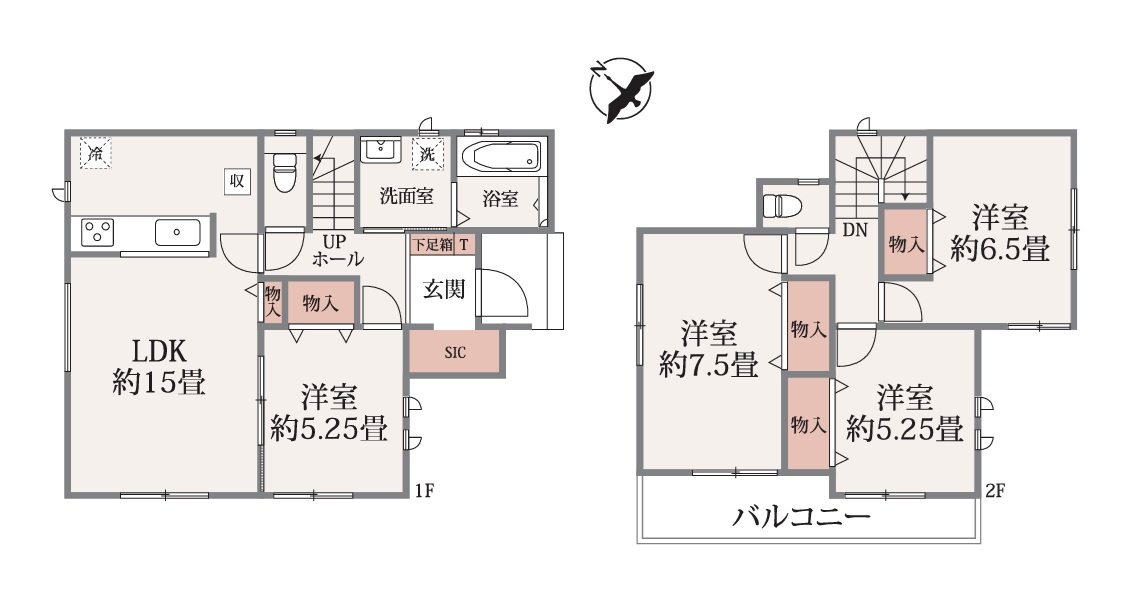 ハートフルタウン 　水戸市堀町2073番　Aの間取り|　
☆各部屋を最大限に広く使って頂けるよう、全居室に大容量の収納付き。SIC配備で玄関もスッキリ♪全室明るい南西向き、二面窓で通風も良好です。