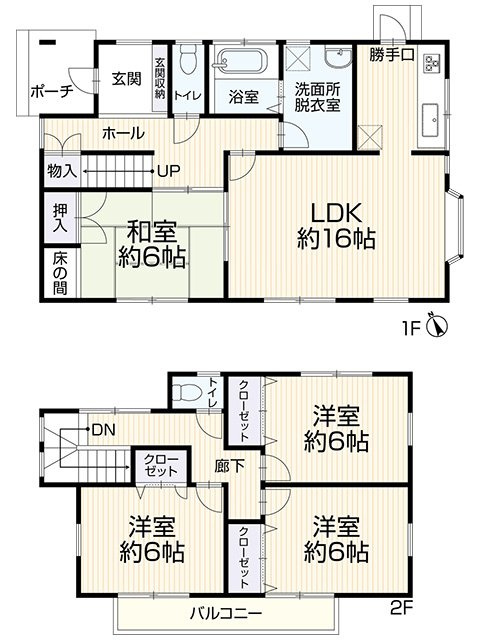 福岡市東区美和台5丁目の間取り|全居室収納付きで便利です。