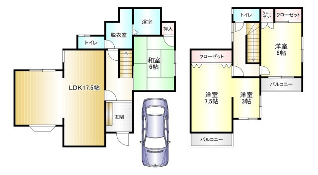 大和高田市大字築山の間取り|4LDK　土地面積：110.39㎡　建物面積：92.77㎡　駐車スペースあり