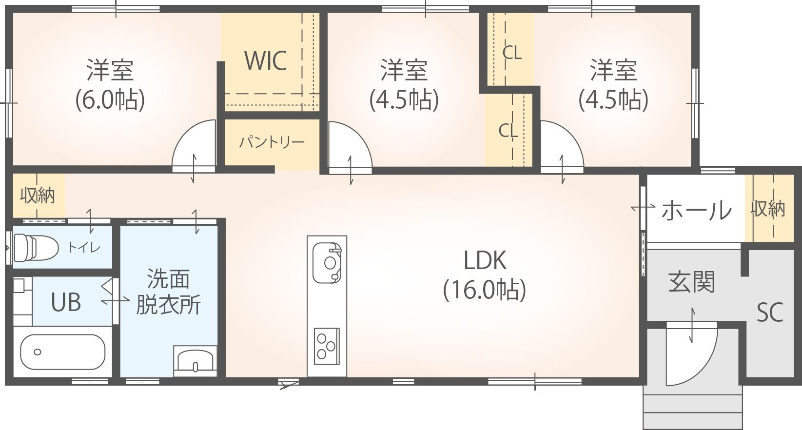 筑後市大字徳久字堀口　新築戸建の間取り|シンプルで使い勝手の良い3LDK平屋です。