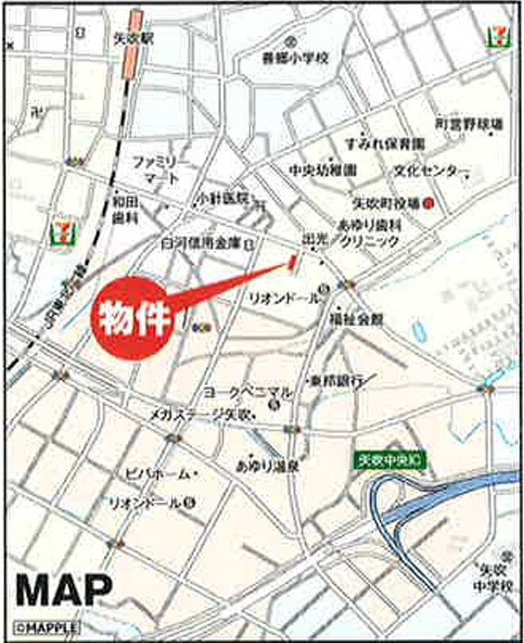 新築戸建・新築建売　矢吹町一本木　善郷小・矢吹中の地図|現地案内図