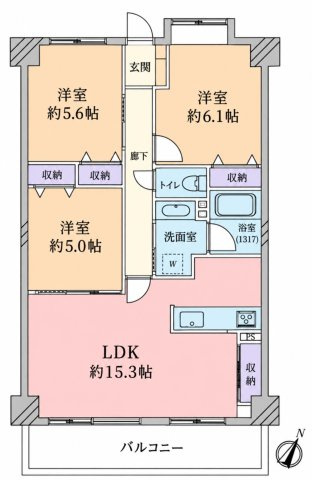 ダイナコートエスパシオ板付の間取り|全居室収納付き！各居室ゆとりがあり広々と使えます☆
