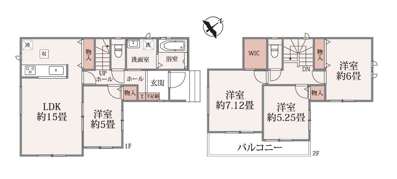 ハートフルタウン 　水戸市曙町1番15　Aの間取り|　
☆各部屋を最大限に広く使って頂けるよう、全居室に大容量の収納付き。全室明るい南東向き、二面窓で通風も良好です。