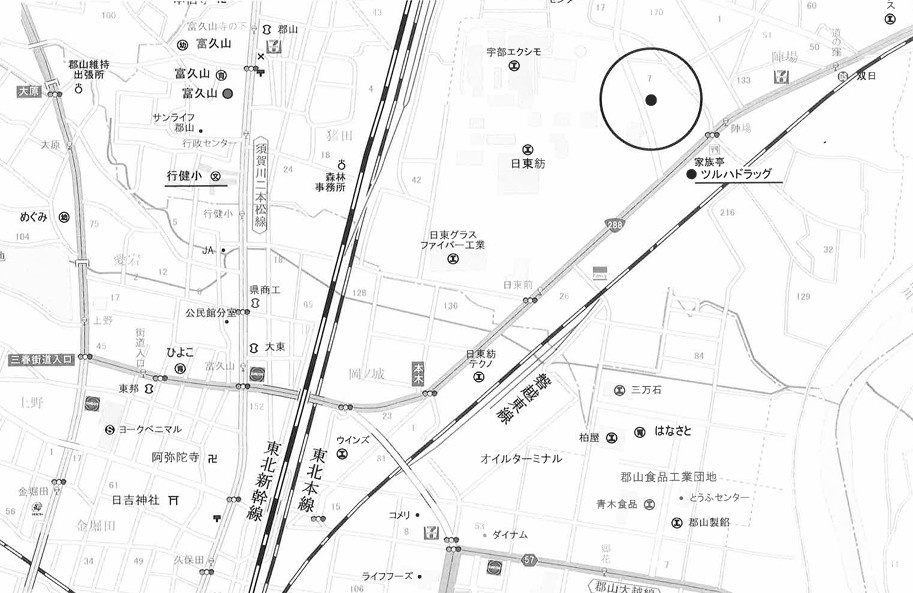 〈建築条件なし売地〉郡山市富久山町福原　行健小・行健中の地図|現地案内図