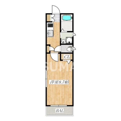 プリムコートの間取り|洋室８．７帖の広めのお部屋です！