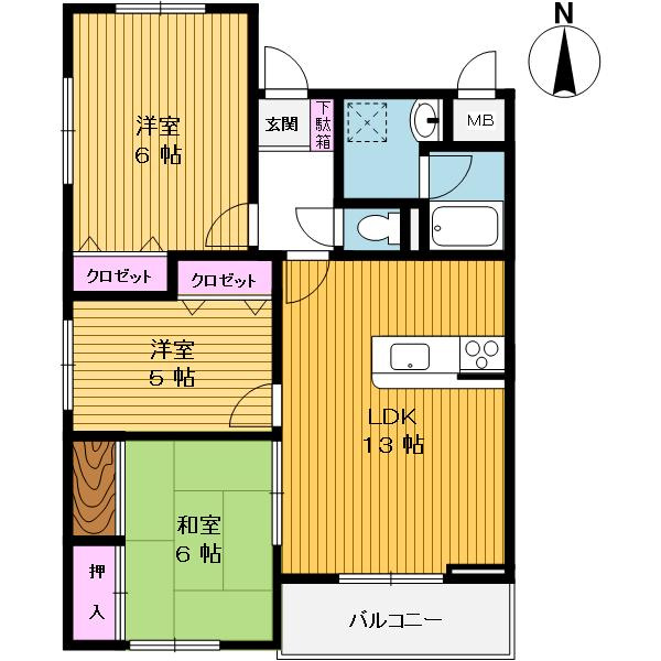 サブライムにしきたの間取り|３LDKの間取りです