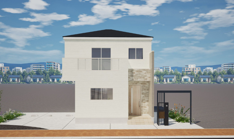 新築戸建　伊丹市山田6丁目の外観パース|2026年11月中旬完成予定の新築戸建、駐車スペース2台分ございます。