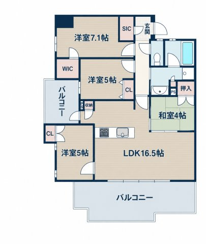 サンパーク黒崎中央レジデンスの間取り|ご家族それぞれのお部屋や趣味のスペースも確保できる4LDK♪ライフスタイルに合わせて幅広く活用できます♪