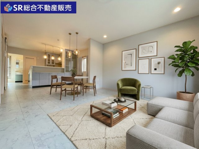 御厨東2丁目中古戸建の居間・リビング|2Fリビングは広々20帖♪ご家族でゆったりとお過ごしいただける明るい空間です！（家具はCGによるイメージです。）