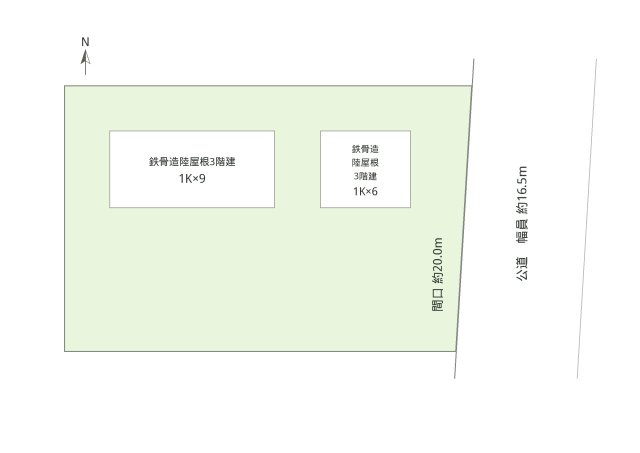 ハピネス秋葉A棟・B棟の区画図|■鉄骨造陸屋根3階建×2棟（A棟6戸・B棟9戸）全1K
■駐車場15台（全戸分）
■土地532.00㎡（160.93坪）