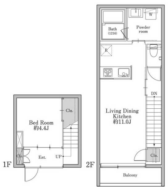 ユニテラス三軒茶屋　メゾネット　オートロック　追焚の間取り
