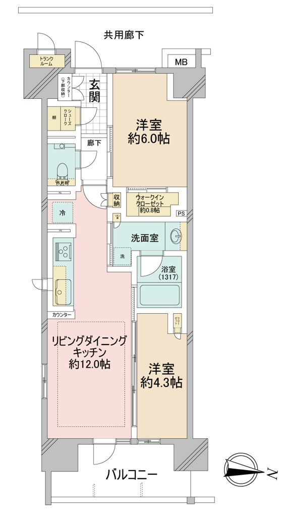 グローリオ東京住吉の間取り|５階部分・南東角部屋住戸につきまして日当たり・通風良好