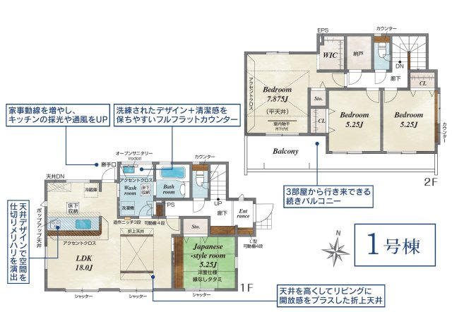 【ブルーミングガーデン】宇都宮市清原台6丁目 全2棟の間取り|○1号棟○
4LDK+納戸+WIC+カースペース3台