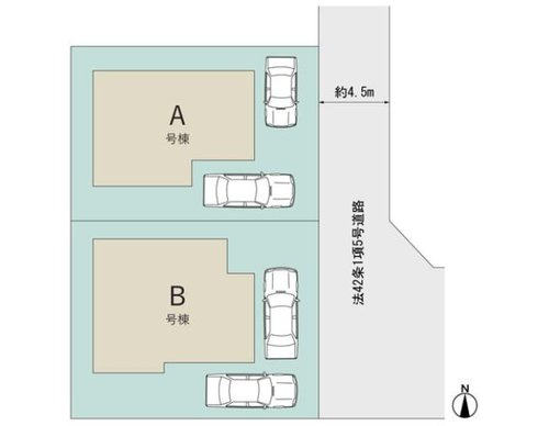 南むき×駐車2台の好条件のそろった新築戸建　全２棟の区画図