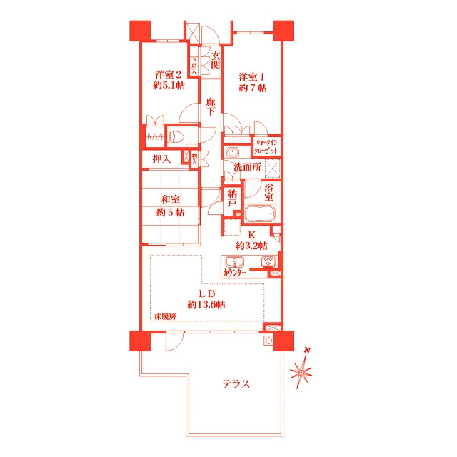 横浜市戸塚区川上町の賃貸マンションの間取り