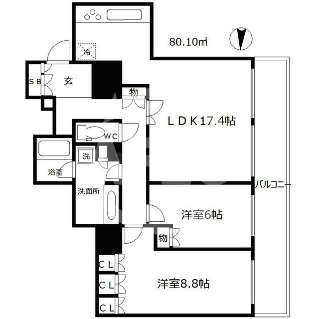 ブランズタワー南堀江の間取り|ブランズタワー南堀江　開放的な間取り