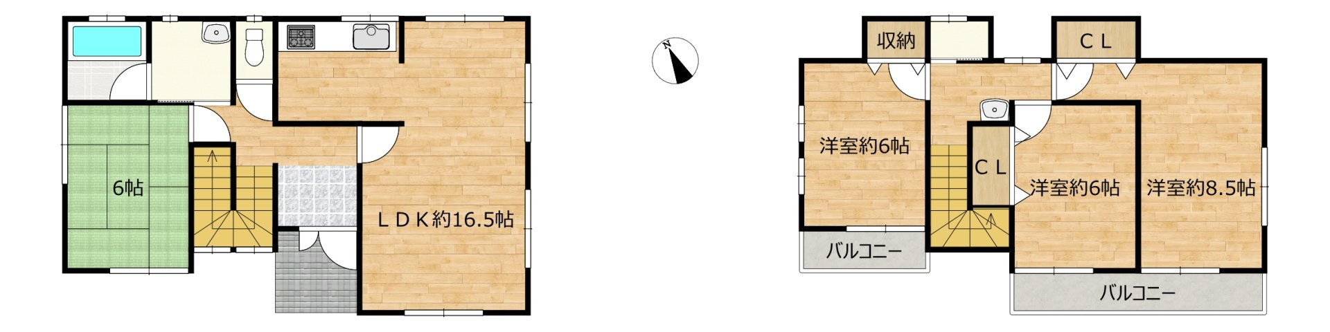 羽生市藤井上組　中古一戸建ての間取り|全居室6帖以上のゆとりのある間取りで住み心地◎