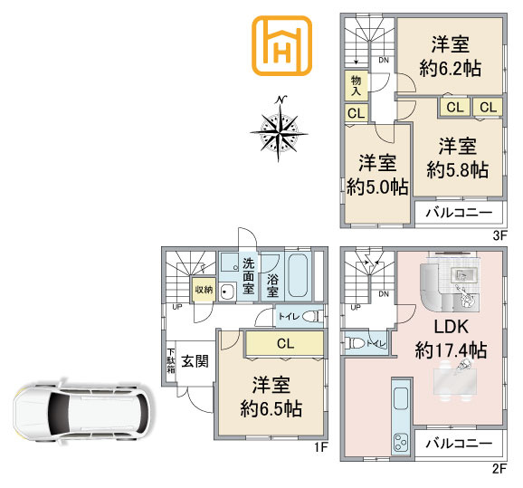 尼崎市大島2丁目中古一戸建て│4LDK＋駐車1台可の間取り|※現況と図面が異なる場合現況を優先いたします。