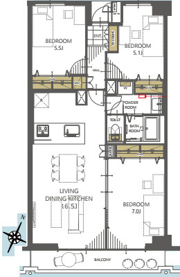センチュリー北本高尾の間取り|【センチュリー北本高尾】・3LDK・専有面積71.90m2・バルコニー面積7.06m2