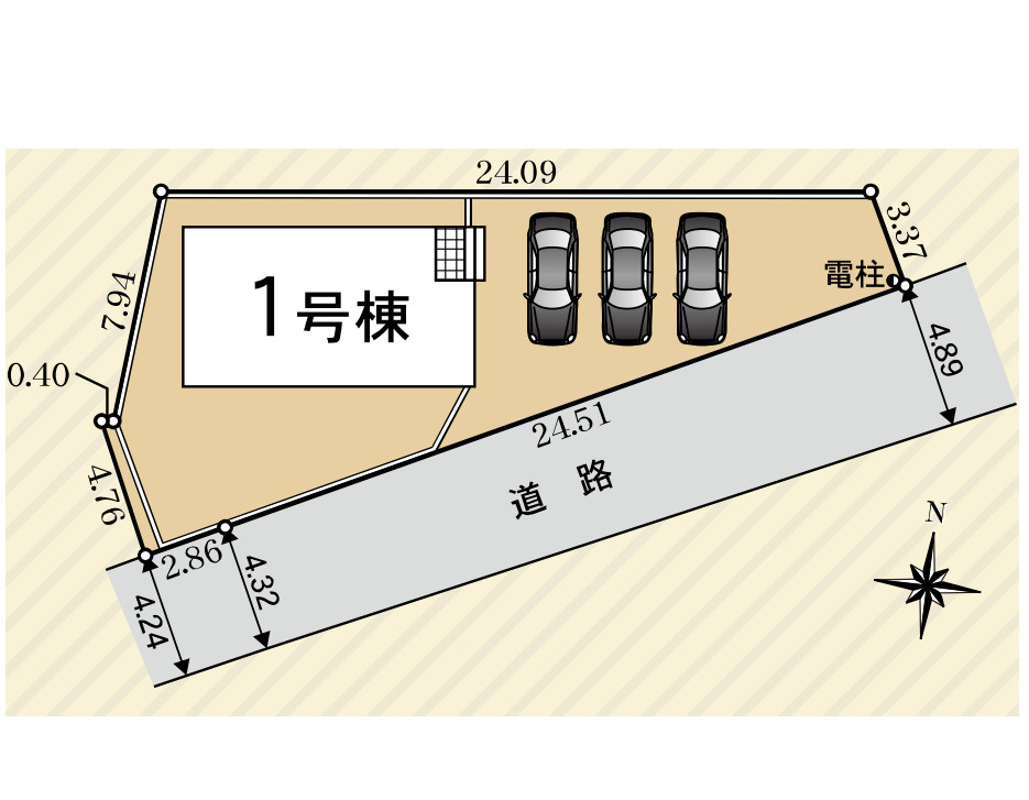 新築戸建 富士市宇東川西町第1 全1棟 1号棟の区画図|1号棟です。並列駐車3台可能。