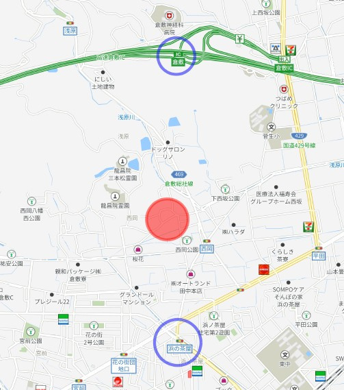 西岡の石積み古民家の地図