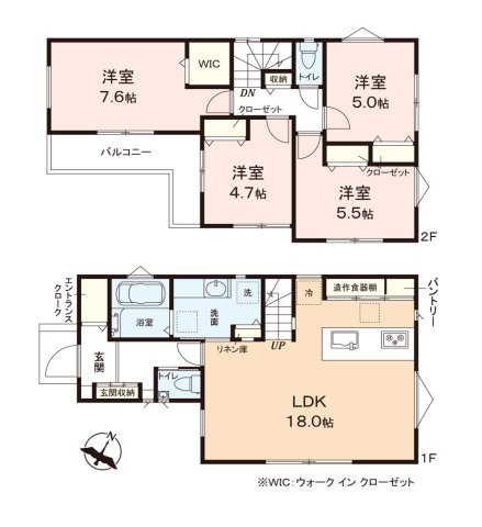 ふじみ野市鶴ケ舞１丁目の新築一戸建の間取り|LDK18帖、折上天井で開放感をプラス♪