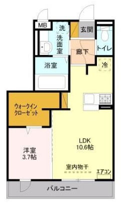 メルベーユおおたかの森1号棟仲介手数料（賃料の1.10ヵ月）の50％OFF対象物件！の間取り